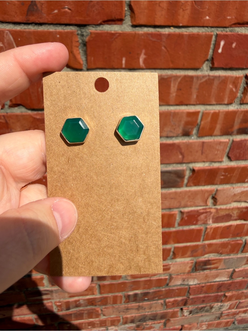 Green Onyx Hexagon Stud Earrings - Women Jewelry